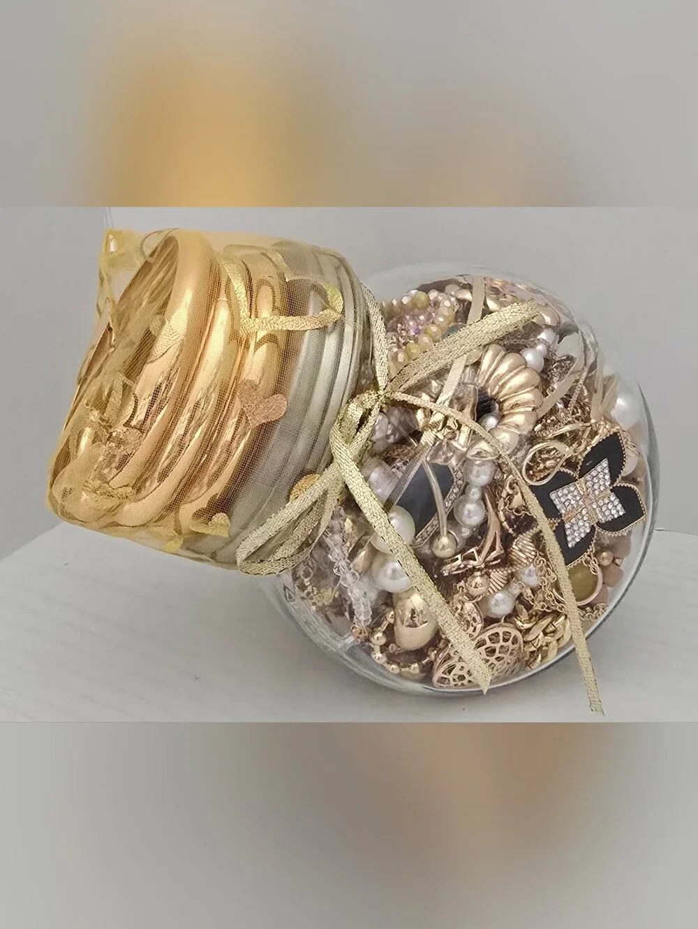 Gold & Pearl Women's Jewelry Gift Jar - Assorted Bracelets and Necklaces